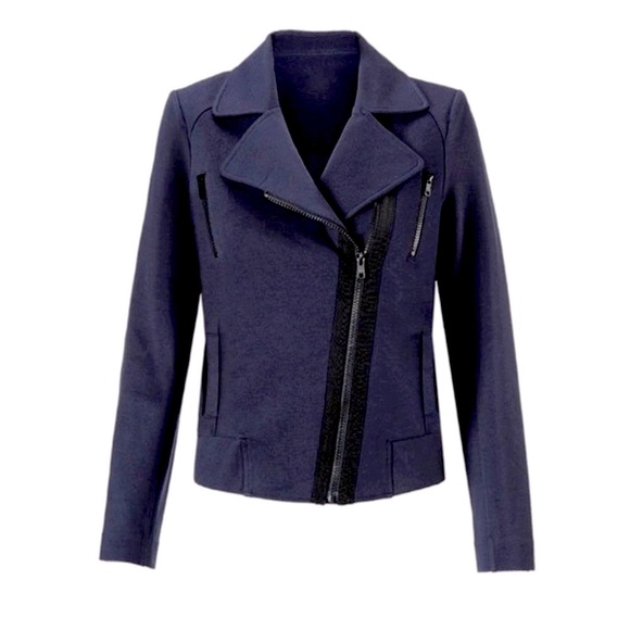 CAbi Jackets & Blazers - Cabi Chance Moto Jacket Mixed Media Dark Navy Blue #5476 Sz S